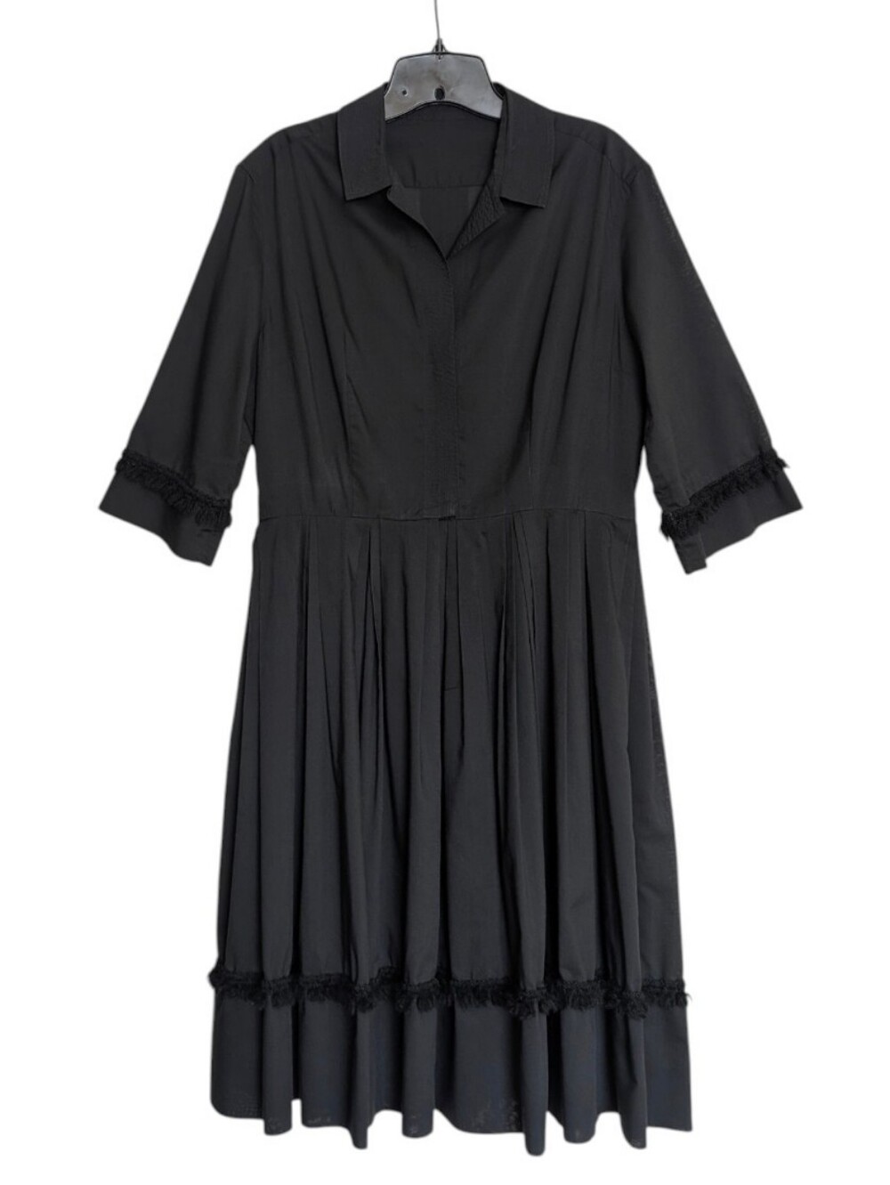 Vintage Robert Leonard 1950s/1960s Midi Shirt Dress Pleated Skirt Black Medium